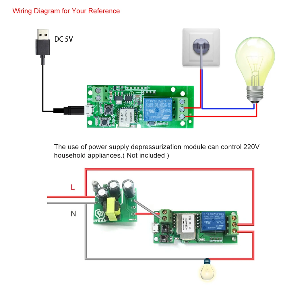 Беспроводной релейный модуль eWeLink USB DC5V Wifi для Alexa Google Home голосовое
