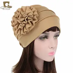 Новый Для женщин цветок рюшами чалма-шапочка головы Обёрточная бумага химио Кепки выпадения волос Hat
