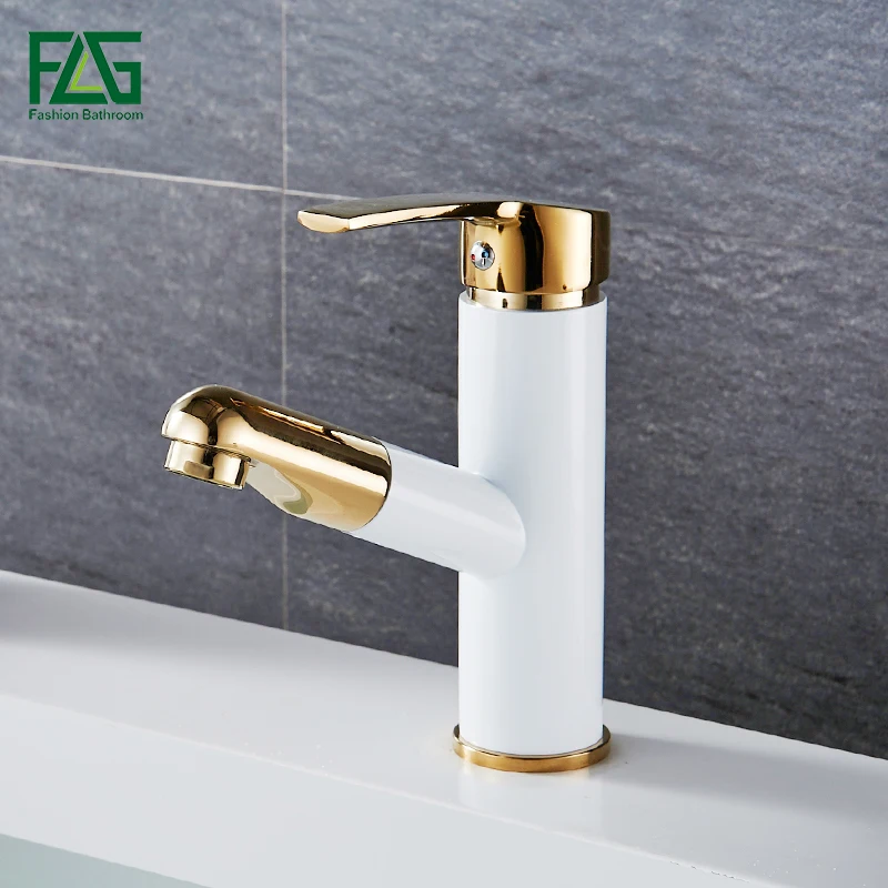 

FLG Modern Multi-color Pull Out Bathroom Basin Faucet Single Hole Cold and Hot Water Deck Mounted Tap Basin Faucet Mixer Taps