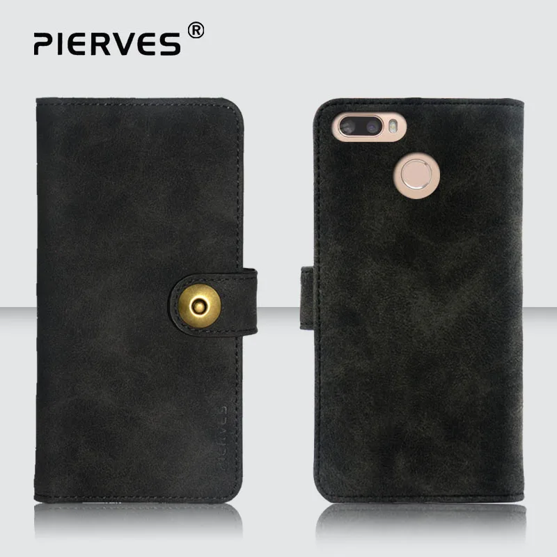

Pierves Handmade Retro Flip Cover with Snap Magnetic Closu Vintage Leather Wallet Phone Case For DEXP G150