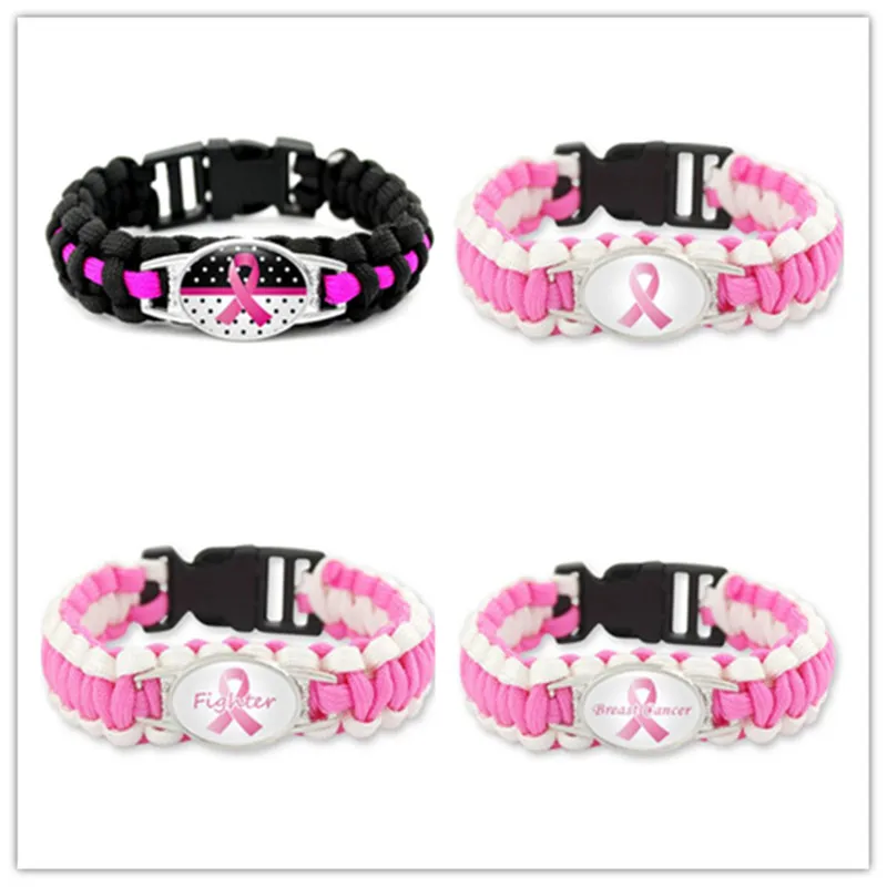 

Hot Selling Breast Cancer Awareness Pink Ribbon Paracord Bracelets Survival Bracelet Friendship Outdoor Camping Sports Jewelry