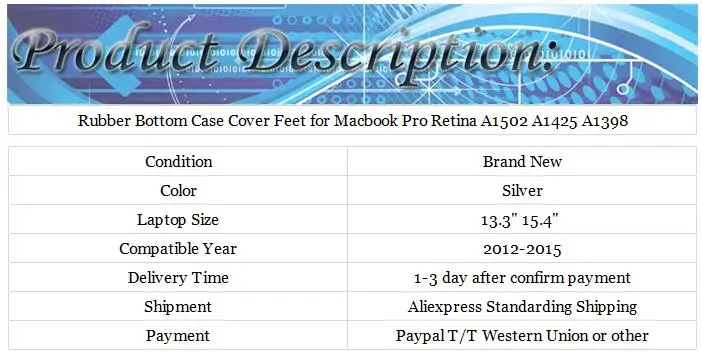 Резиновое дно чехол средства ухода за кожей стоп для Macbook Pro Retina a1502 A1425 A1398 нижней части корпуса Винт С отвёртки комплект