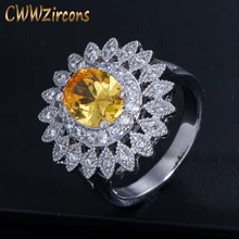 CWWZircons Высокое качество микро Круглый Кубический Цирконий камень установка роскошные большие для женщин обручальное кольцо с желтым кристаллом R021