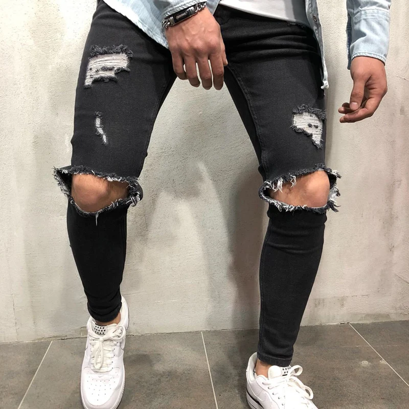 Aliexpress.com : Buy HZIJUE 2019 Mens Skinny Jeans Black Distressed ...