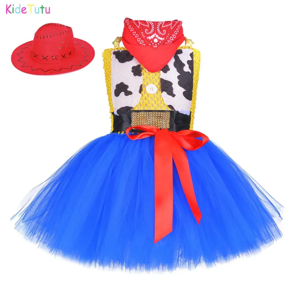 Toy Woody/Ковбойское платье-пачка в ковбойском стиле для девочек с шапочкой и шарфом, комплект одежды модный тюль, праздничное платье для девочек на день рождения детский костюм на Хэллоуин