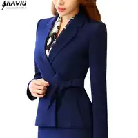 New business women clothes OL winter elegant bow long sleeve blazer formal uniforms office ladies plus size work wear jacket