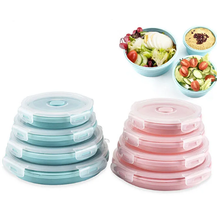 Jaydear Fold Silicone Bowl Portable Preservation Fresh Lunch Box Set of 4 Anti-fall and Durable | Дом и сад