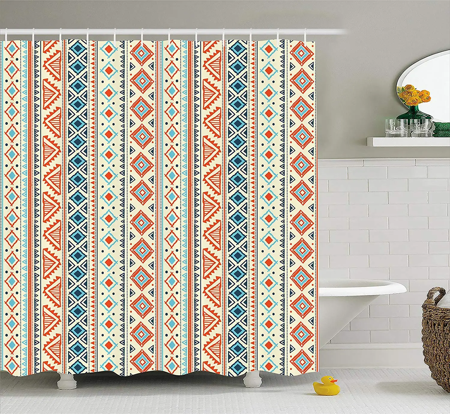 Shower Curtain Mexican Style Aztec Patterned Retro Hand Drawn Design