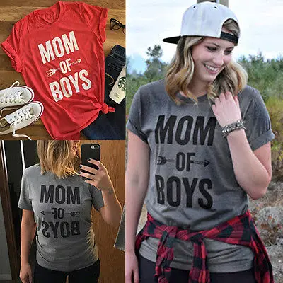 Новая модная женская Повседневная рубашка с надписью MOM of Boys, красная серая футболка с коротким рукавом, женская рубашка