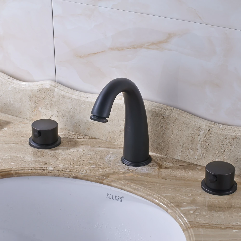 

Deck Mounted Widespread Dual Handles Bathroom Sink Faucet Mixer Tap Oil Rubbed Bronze For 8" Sink