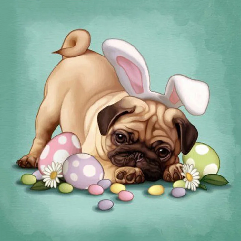 25- DIY Cute easter puppy 5D diamond mosaic square diamond embroidery diamond painting cross stitch home decor wall painting
