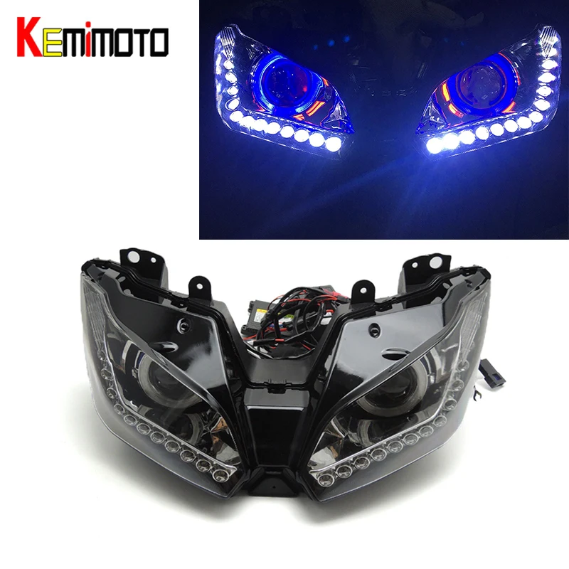 

KEMIMOTO HID Angel Eye Projector Headlight Assembly for Kawasaki NINJA250 2013 2014 2015 2016 NINJA300 ZX-6R NINJA 250 300