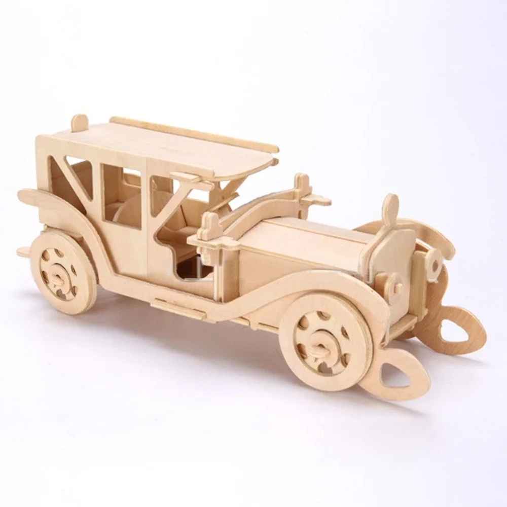 Child Assembly DIY Education Toy for 3D Wooden Model Puzzles Vintage Cars 