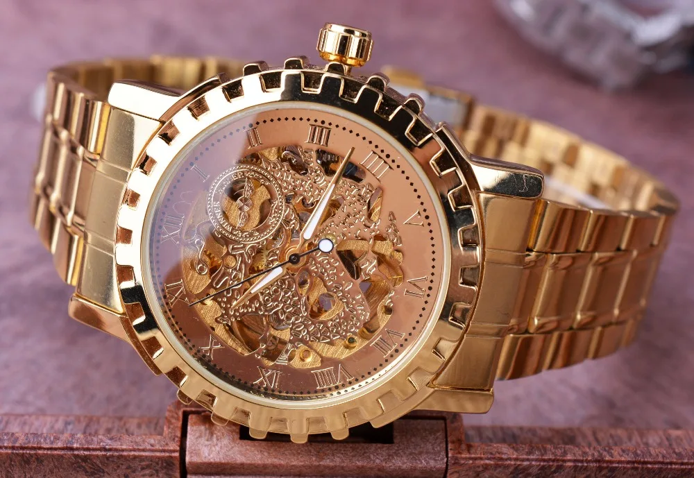 Winner Новая серия передач ободок модные повседневные дизайнерские полностью золотые часы для мужчин лучший бренд класса люкс автоматические часы для мужчин Montre