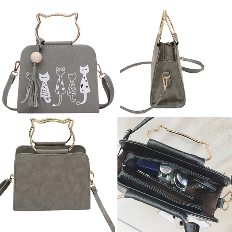 Women Handbag Cat Pattern PU Leather Female Single Shoulder Bags Cute Kitty Black Messenger Bag Ladies Fashion Tote Bolsa SS0347 (20)