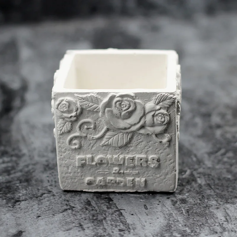 

Nicole Silicone Cement Mold for Flowerpot Square with Flower Pattern Handmade Concrete Mould