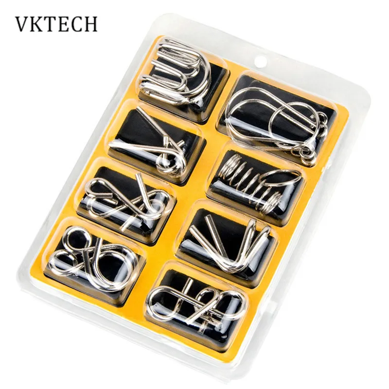 8PCS Set Montessori Materials Metal Puzzle Wire IQ Mind Brain Teaser Puzzles font b Toys b
