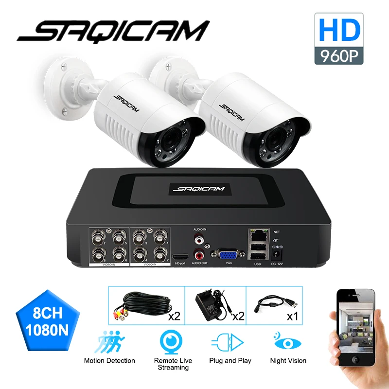 Saqicam 8CH 1080N AHD DVR система безопасности 1200TVL 2 шт. 960 P CCTV камера Домашняя безопасность