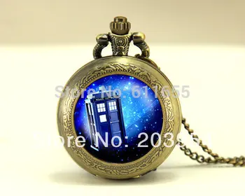 

antique new movie Doctor Who tardis Pocket Watches quartz Necklace 12pcs/lot Police Box in Space pendants Glass Locket steampunk