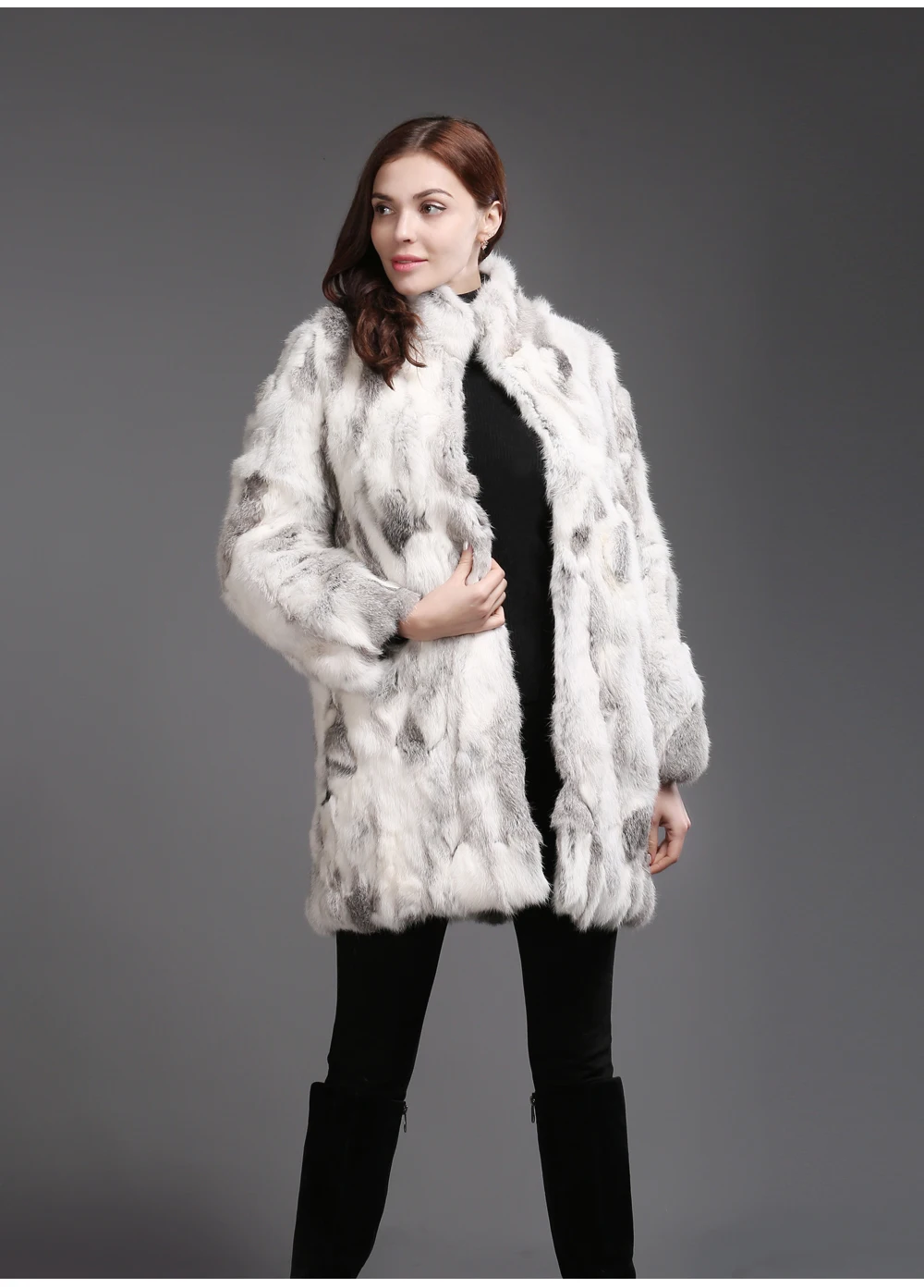 Новинка, зимнее женское пальто с натуральным мехом кролика, натуральный теплый мягкий длинный кроличий мех, женская качественная верхняя одежда из натурального кроличьего меха