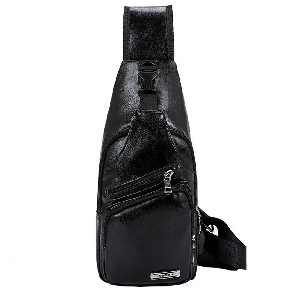 Новейшая популярная мужская сумка через плечо перевязь нагрудный пакет твердая искусственная кожа зарядка через usb дорожная сумка через плечо поясные пакеты - Цвет: Черный