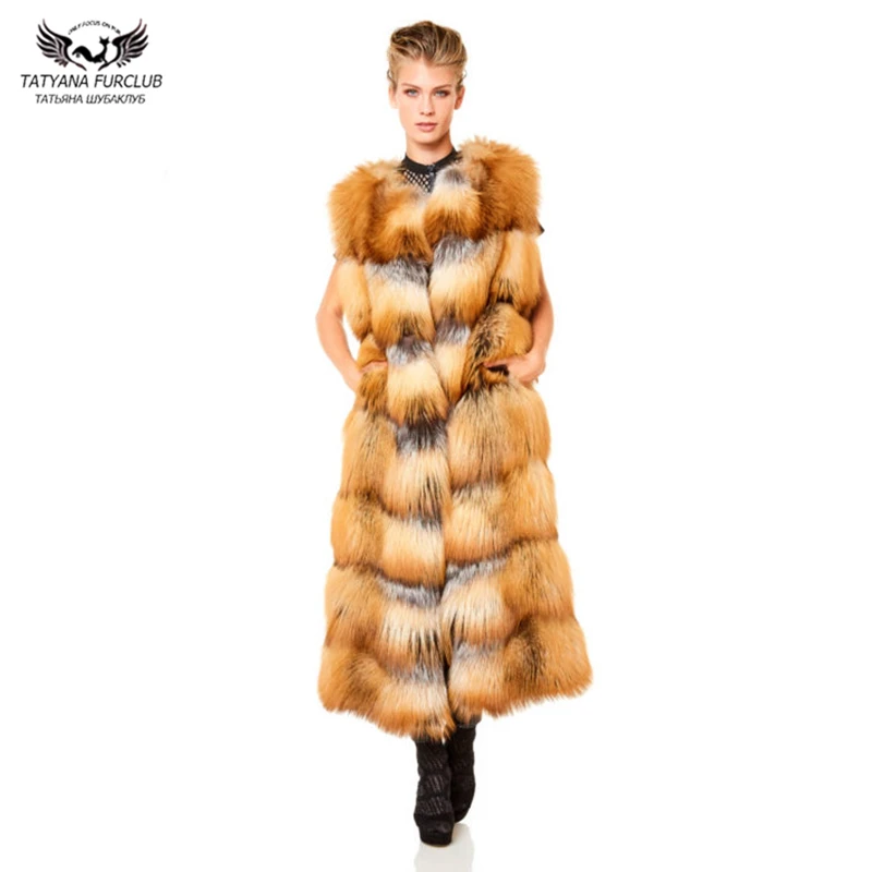 

Tatyana Furclub Luxury New Arrival Real Fur Vest Women Winter Natural Gold Fox Fur Waistcoat Long Style Genuine Leather Fur