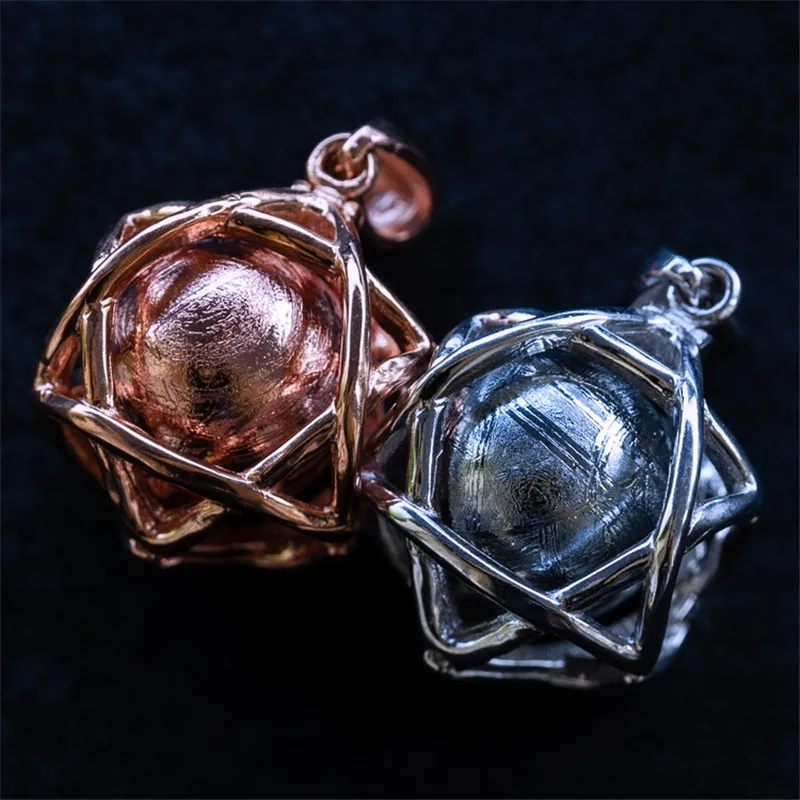 Genuine Moldavite Gibeon Iron Meteorite Gemstone 925 Sterling Silver Fine Jewelry Pendant 10mm Bead Ball 7 Grams AAAAA (3)