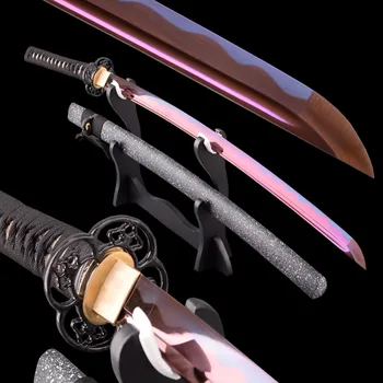 

Delicate Japanese Samurai Katana Sword 1095 Carbon Steel Purple Blade Sharp Tameshigiri Espadas Knife Full Tang Battle Ready