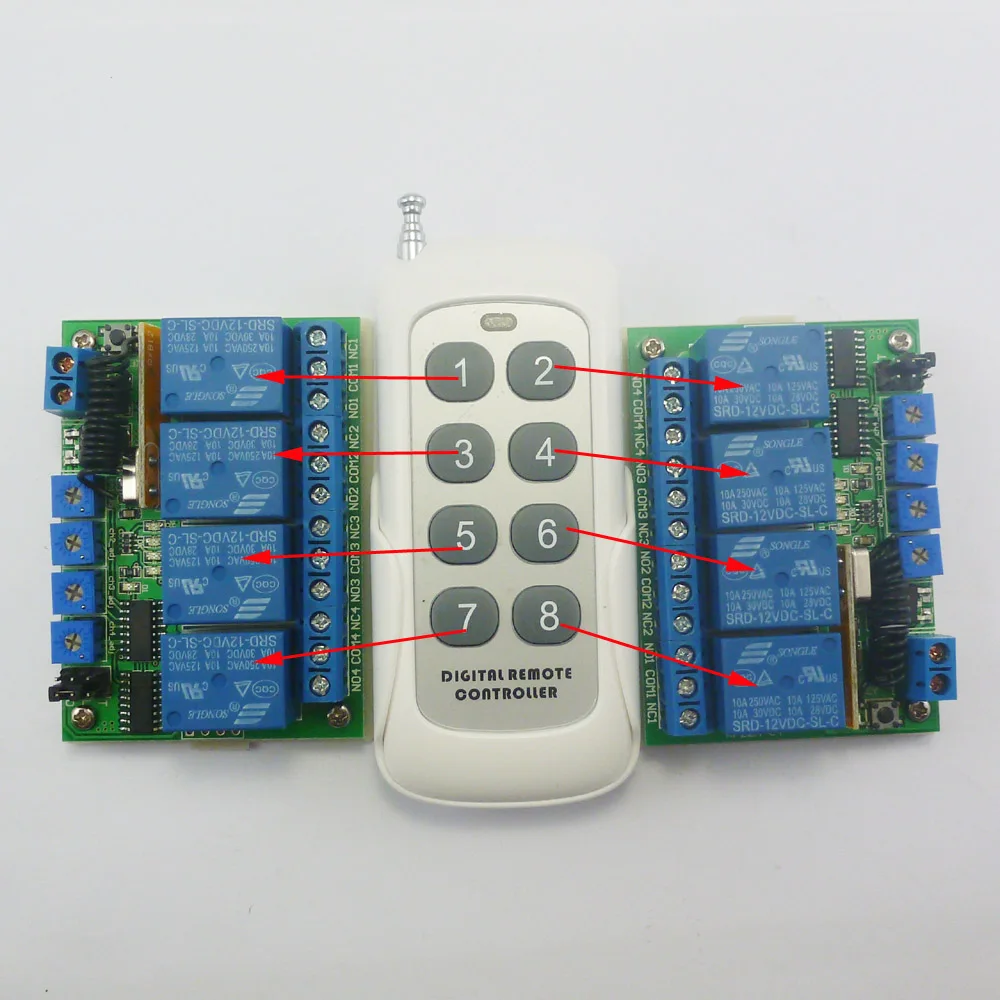 DC12V 433M 1TX + 2 RX DC 12V 4 канальный многофункциональный беспроводной ASK RF Регулируемый