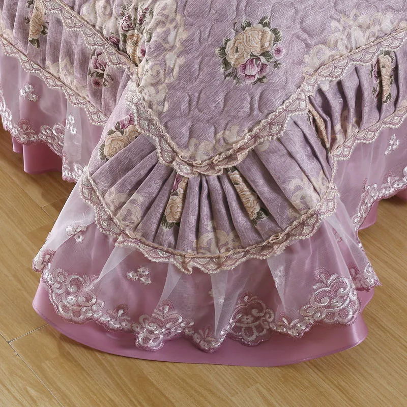 Фиолетовое, красное, розовое, бежевое роскошное Европейское жаккардовое плотное одеяло с кружевным краем татами покрывало простыня постельное белье наволочки 3 шт