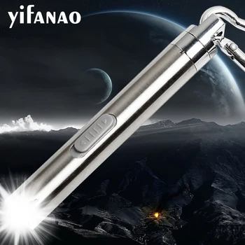 

USB Mini Torch LED Pen Flashlight Built-in Battery Stainless White Light Seamless LED Torch Aluminum Handy Lamp With Keychain