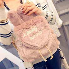 Marque Wego Mignon Oreilles de Lapin Sac À Dos De Fourrure De Lapin Double Épaule Sac Mochila Sacs D’école Pour Adolescent Filles Enfants Sacs À Dos