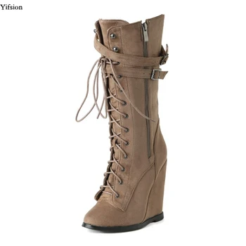 Olomm New Women Winter Mid Calf Boots Wedges High Heels Boots Nice Pointed Toe Grey Club Wear Shoes Women Plus US Size 5-15
Olomm New Women Winter Mid Calf Boots Wedges High Heels Boots Nice Pointed Toe Grey Club Wear Shoes Women Plus US Size 5-15
