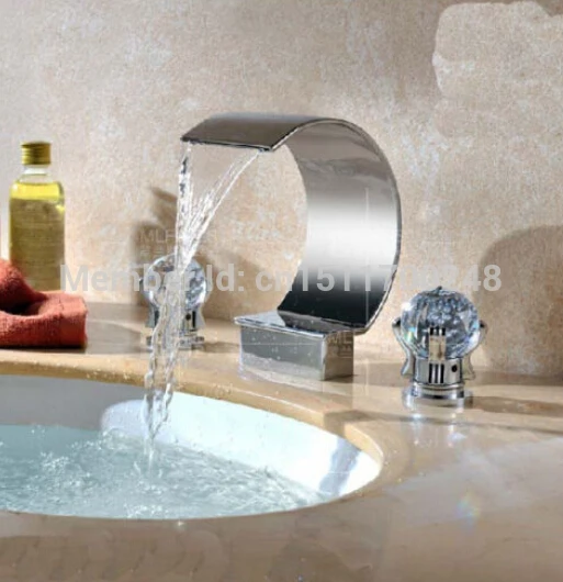 Contemporary Chrome Brass Waterfall Bathroom Basin Faucet Dual Crystal
