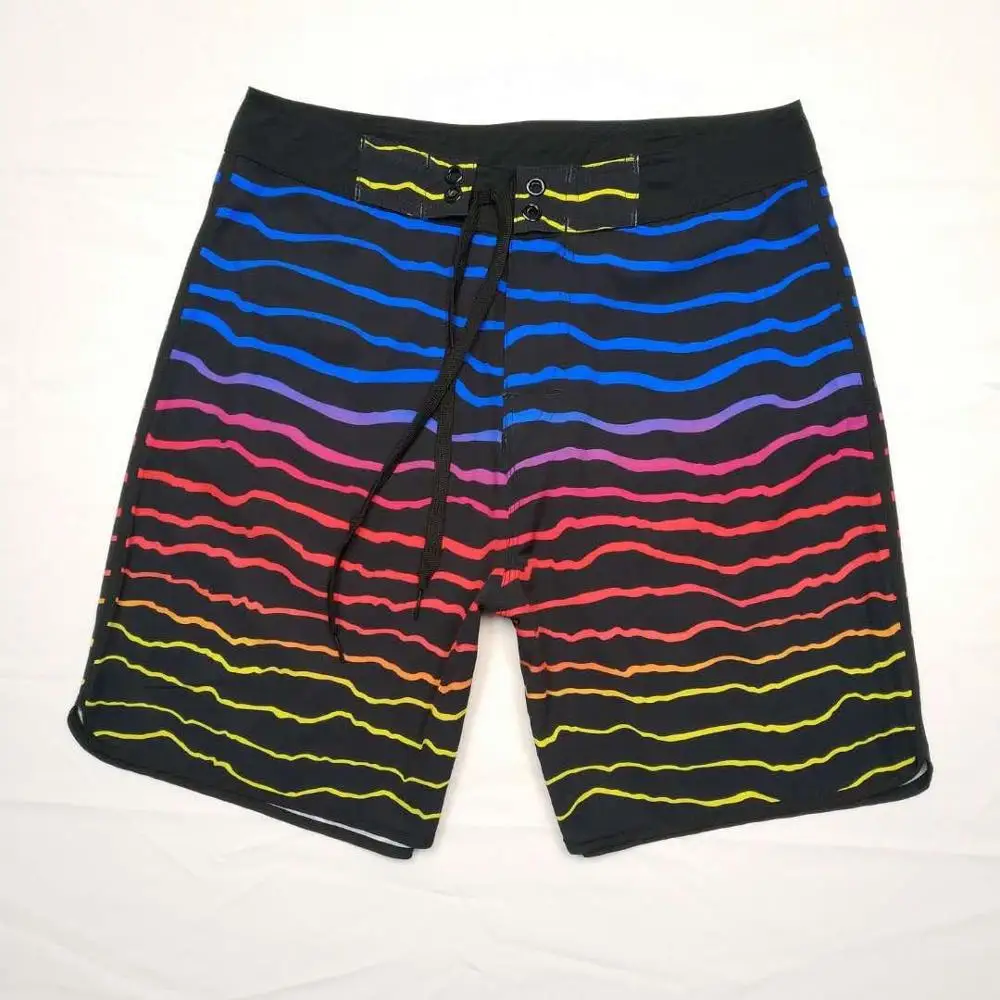 

New Summer Strip Printed Stretch Board Shorts Surfing Men Breathable Sport Swimming Shorts Beach Shorts +Back pocket+Warterproof