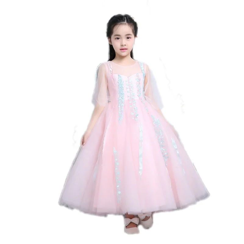 

New Elegant Children Girls Lace Long Dress Kids Sweet Birthday Wedding Party Pageant Dress For Baby First Communion E128