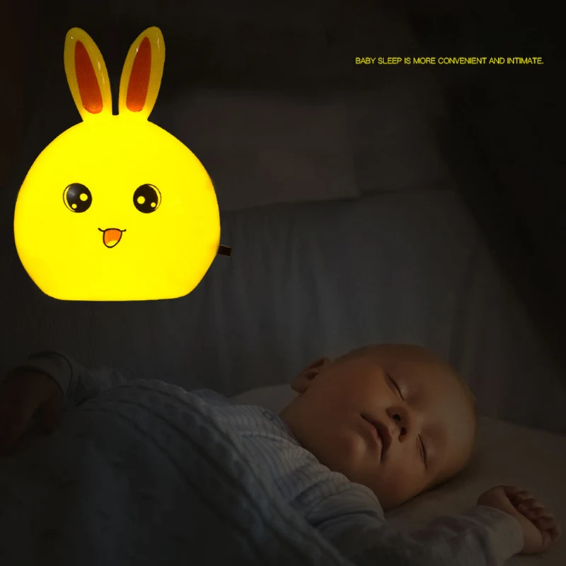 US-Plug-Cartoon-Rabbit-LED-Night-Light-AC110-220V-Switch-Wall-Night-Lamp-baby-feeding-bedroom