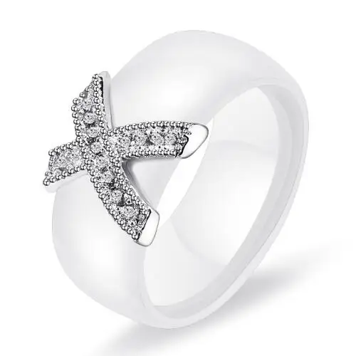 8 мм белые черные керамические кольца Плюс Большой Кубический Цирконий для женщин из нержавеющей стали Свадебные ювелирные изделия, обручальное кольцо никогда не выцветает - Цвет основного камня: White