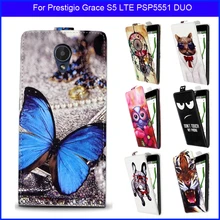 Factory price Fashion Patterns Cartoon Luxury Flip up and down PU Leather Case for Prestigio Grace S5 LTE PSP5551 DUO,Free gift