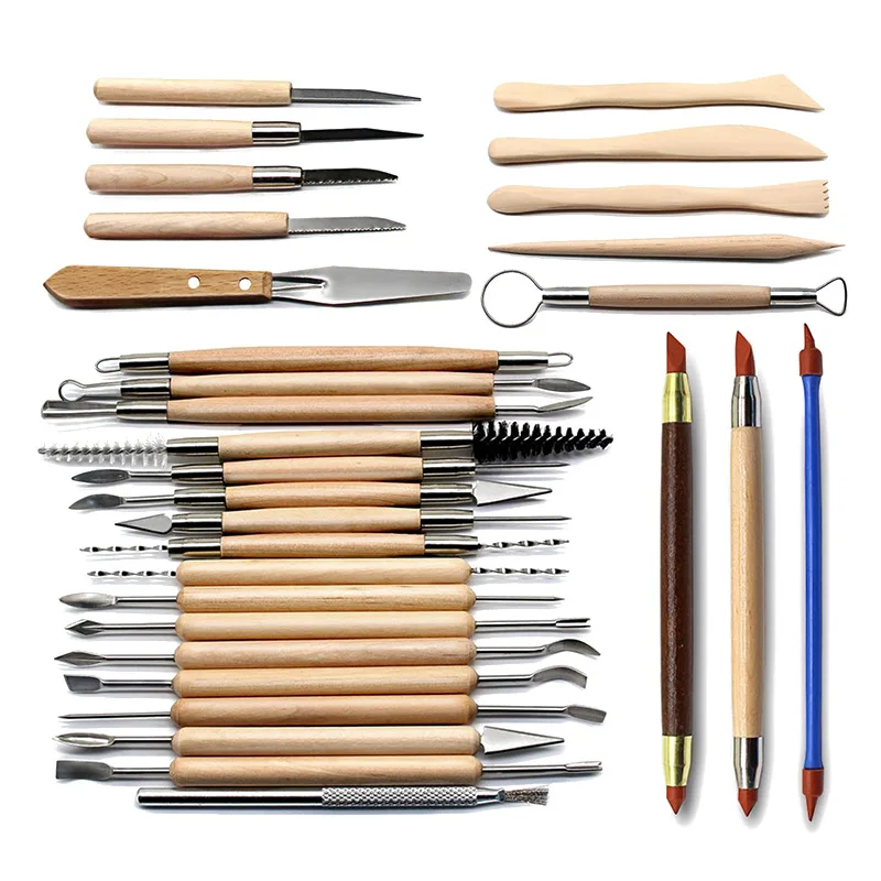 

Arts Crafts 30pcs Clay Sculpting Tools Pottery Carving Tool Set Pottery & Ceramics Wooden Handle Modeling Clay Tools