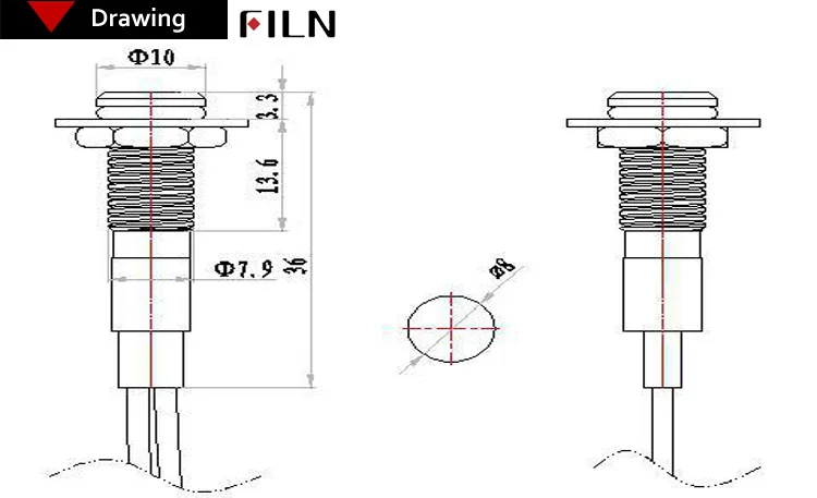 FILN 8mm LED light panel mounted flat head black metal shell mini 12v 24v 110v 220v with 20cm cable