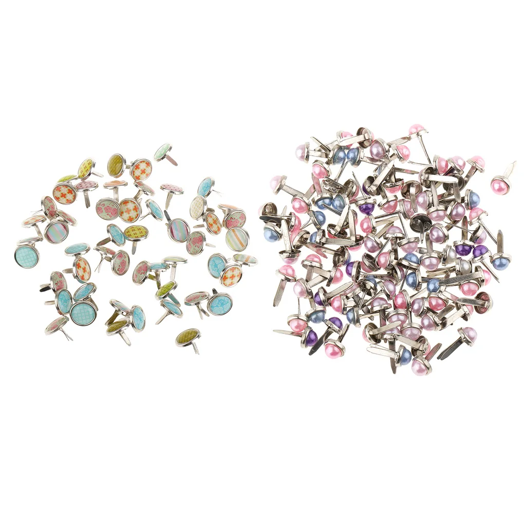 400 Pieces Metal Pearl Head Brad Paper Fasteners for Scrapbooking Embellishment Paper Craft (6mm, 12mm)