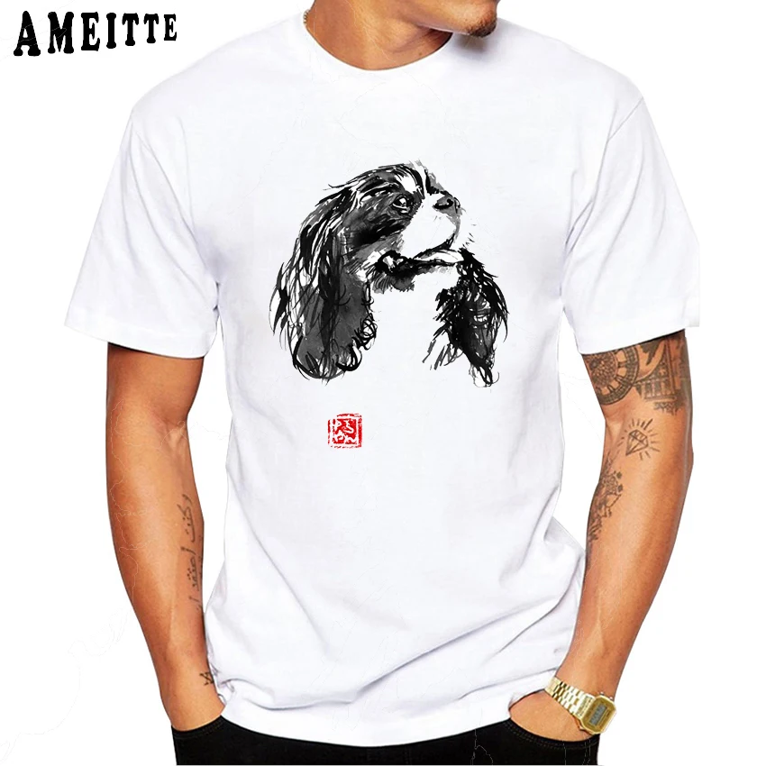 Cavalier King Charles Spaniel Dog Print T Shirt Summer Cool Men's High Quality Casual Hipster Male Tops Cute Boy Tees | Мужская