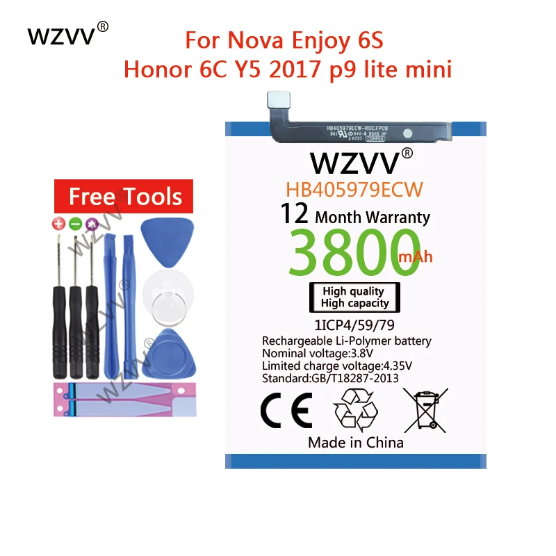 Wzvv 3800 мА/ч HB405979ECW Аккумулятор для Huawei Nova CAZ-AL10 CAZ-TL00 Enjoy 6 S Honor 6c Y6 Pro 2017 Y5 p9 lite mini |