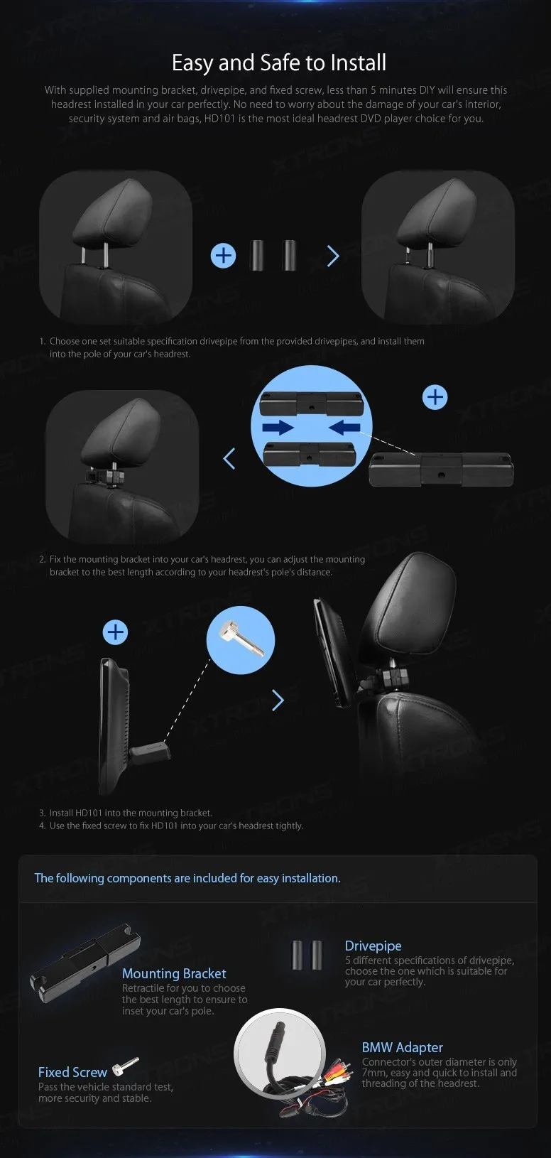 Excellent XTRONS 1 Pair Universal 10.1 inch HDMI HD Screen headrest car dvd player Monitor USD FM SD + 2 IR Headphones 5 Excellent XTRONS 1 Pair Universal 10.1 inch HDMI HD Screen headrest car dvd player Monitor USD FM SD + 2 IR Headphones 5