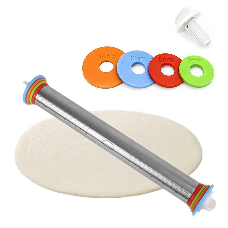 

17inch Adjustable Stainless Steel Rolling Pin with Dough Mat Dough Roller with 4 Removable Adjustable Thickness Rings