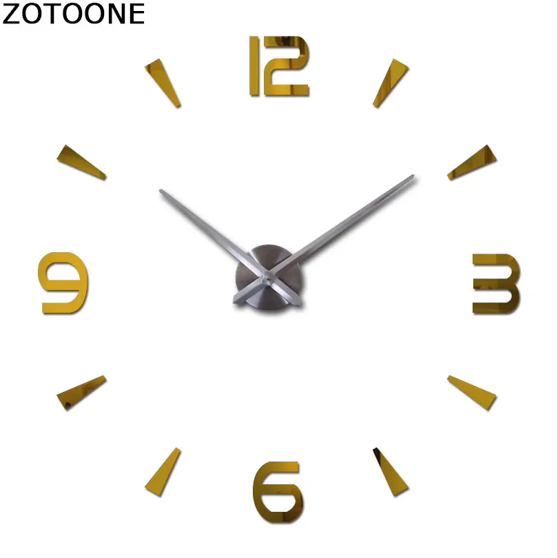 ZOTOONE Big Mirror Wall Clock Modern Design 3D Clocks Quartz Watch Wall Acrylic Diy Stickers For Living Room Wedding Decoration