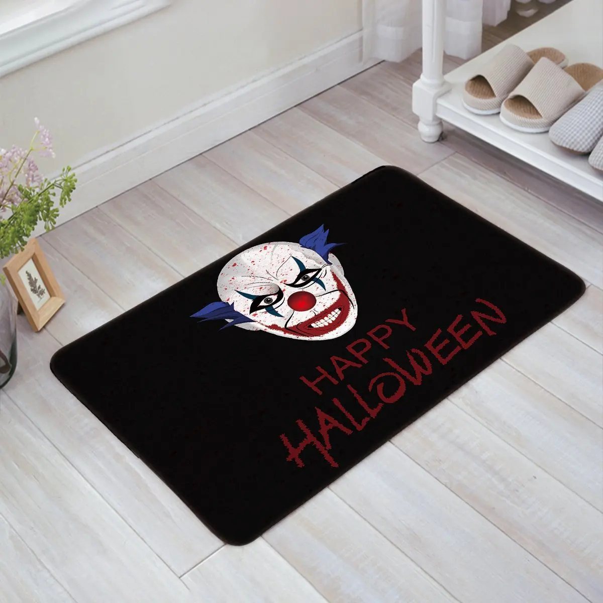 Happy Halloween Evil Clown Black Doormat Entrance Mat Indoor/Outdoor