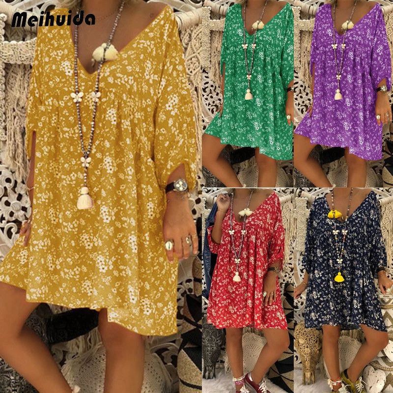

Women's Vintage Boho Floral Long Sleeve Dress Ladies Casual Dress