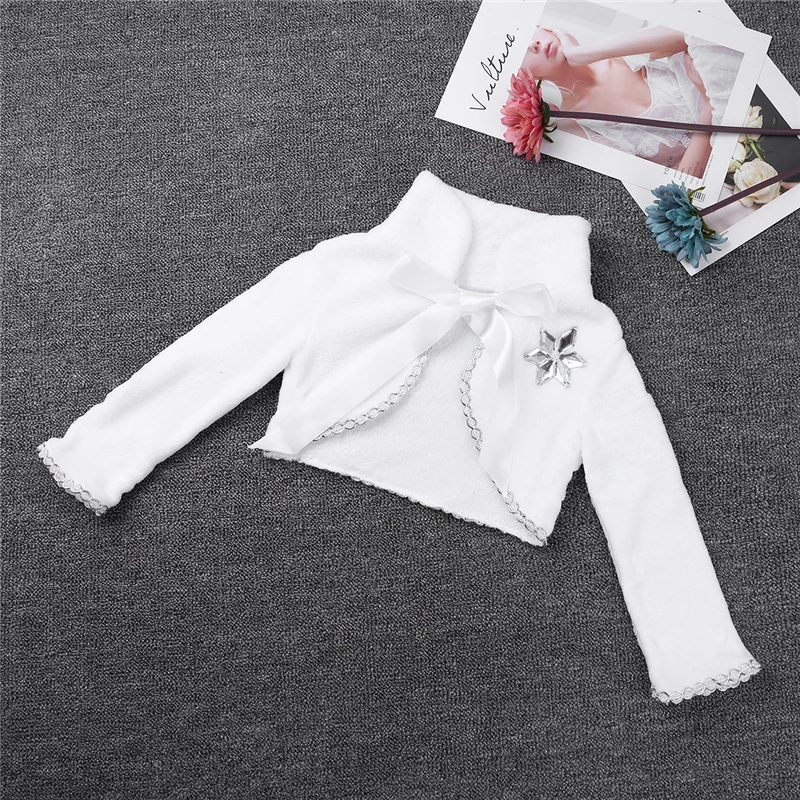 Capas de Pele do Falso Bolero para o Casamento Bonito Mangas Compridas Flor Meninas Capa Inverno Quente Jaqueta Envoltório Crianças Princesa Outwear Cabolsa 5 Cheap Jaquetas e casacos